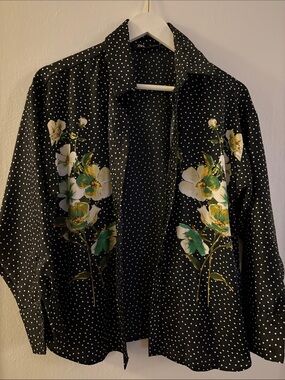 Zara Black and White Polka Dot Button-Up Shirt